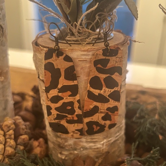Leopard Cork Fabric Earrings - Picture 2 of 4